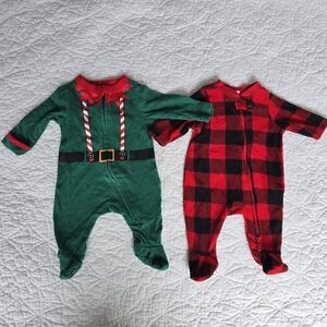 Old Navy Christmas Footed Sleeper Pajamas Cotton Fleece Newborn